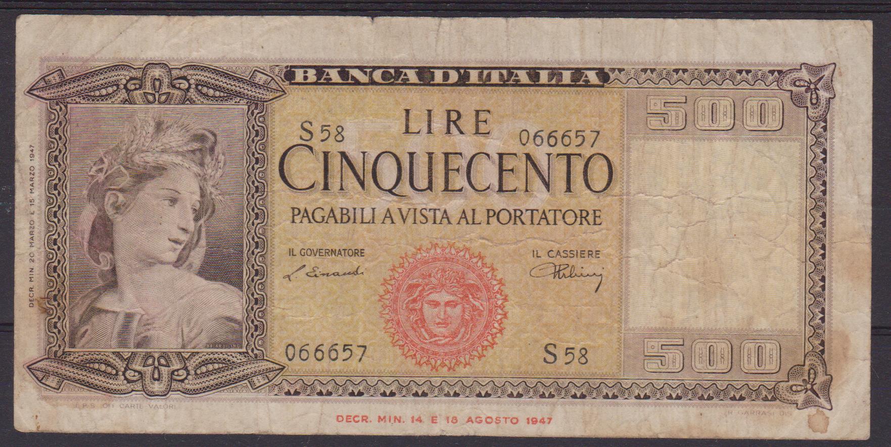 Banconota Lire 500 Italia Ornata Di Spighe 20031947